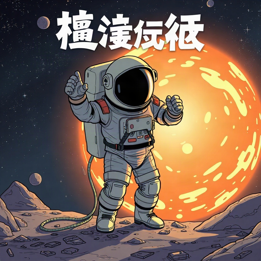 AI漫剧《星轨修补师》海报，宇航员修补一颗发光的卫星